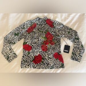 CABO Animal Print Floral Beaded Sequin Embelllished Mock Neck Sweater NWT M